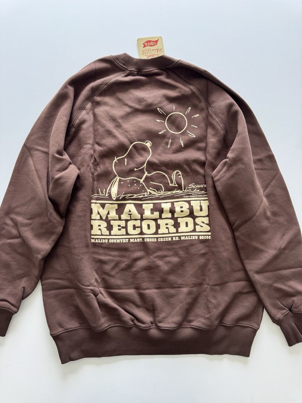 PEANUTS X TSPRT Sweatshirt Malibu Records Large Brown NWT